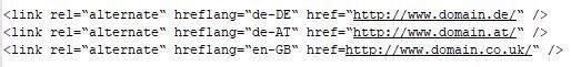 Beispiel von hreflang Tags für Deutschland, Österreich und Großbritannien.