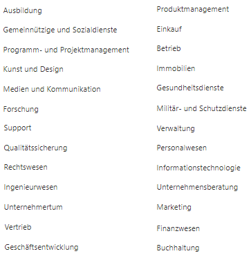 Eine Übersicht über die Stellenfunktions-Optionen.