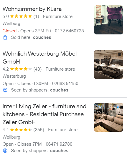 Beispiel für Google Local Justifications